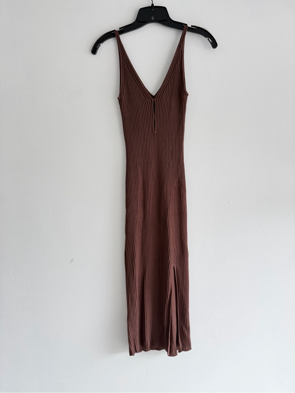 New! Abercrombie & Fitch Brown Elevated Knit Keyhole Midi Dress M 8405 - Picture 3 of 10